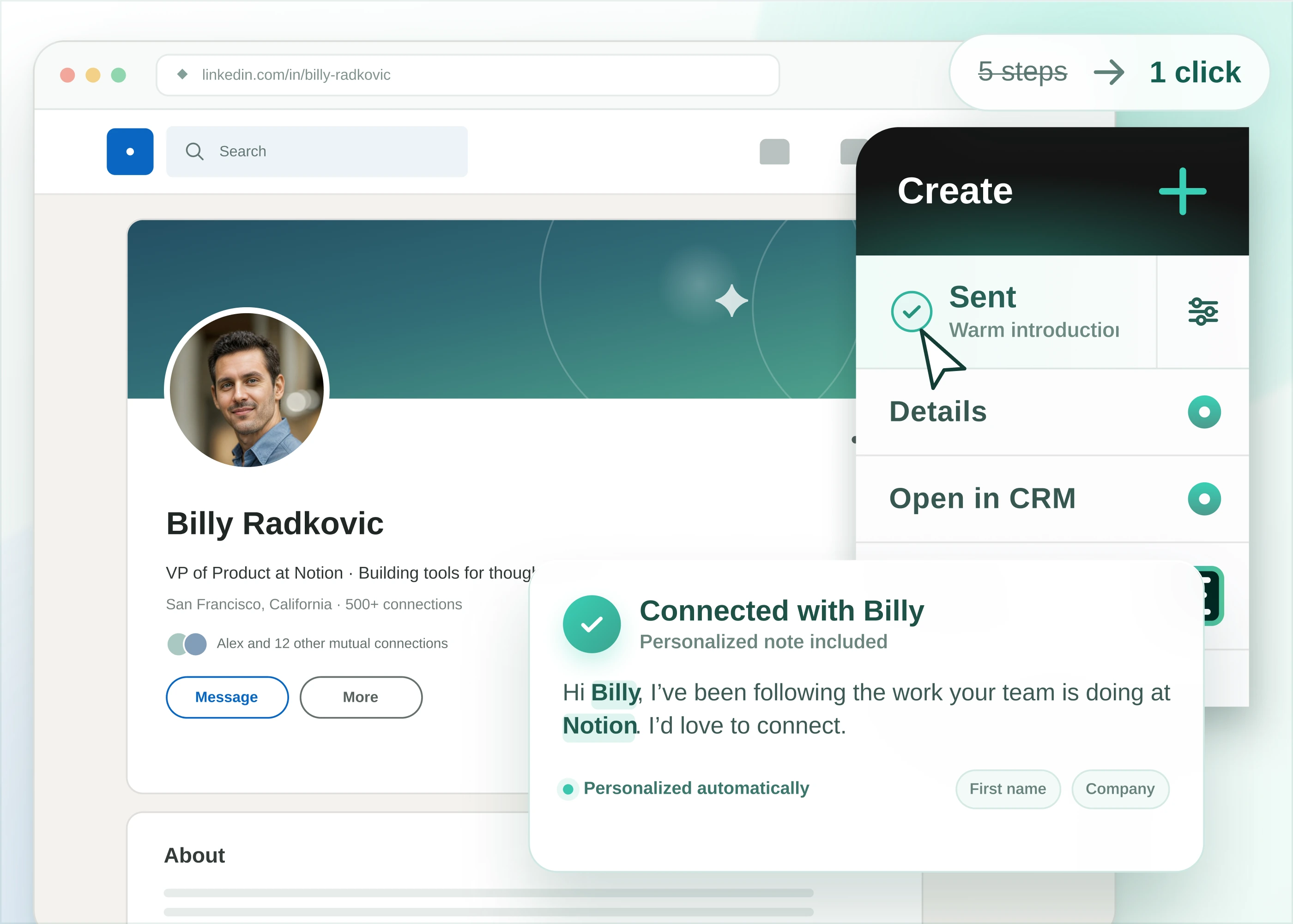 One-click LinkedIn connection request in EasyIn